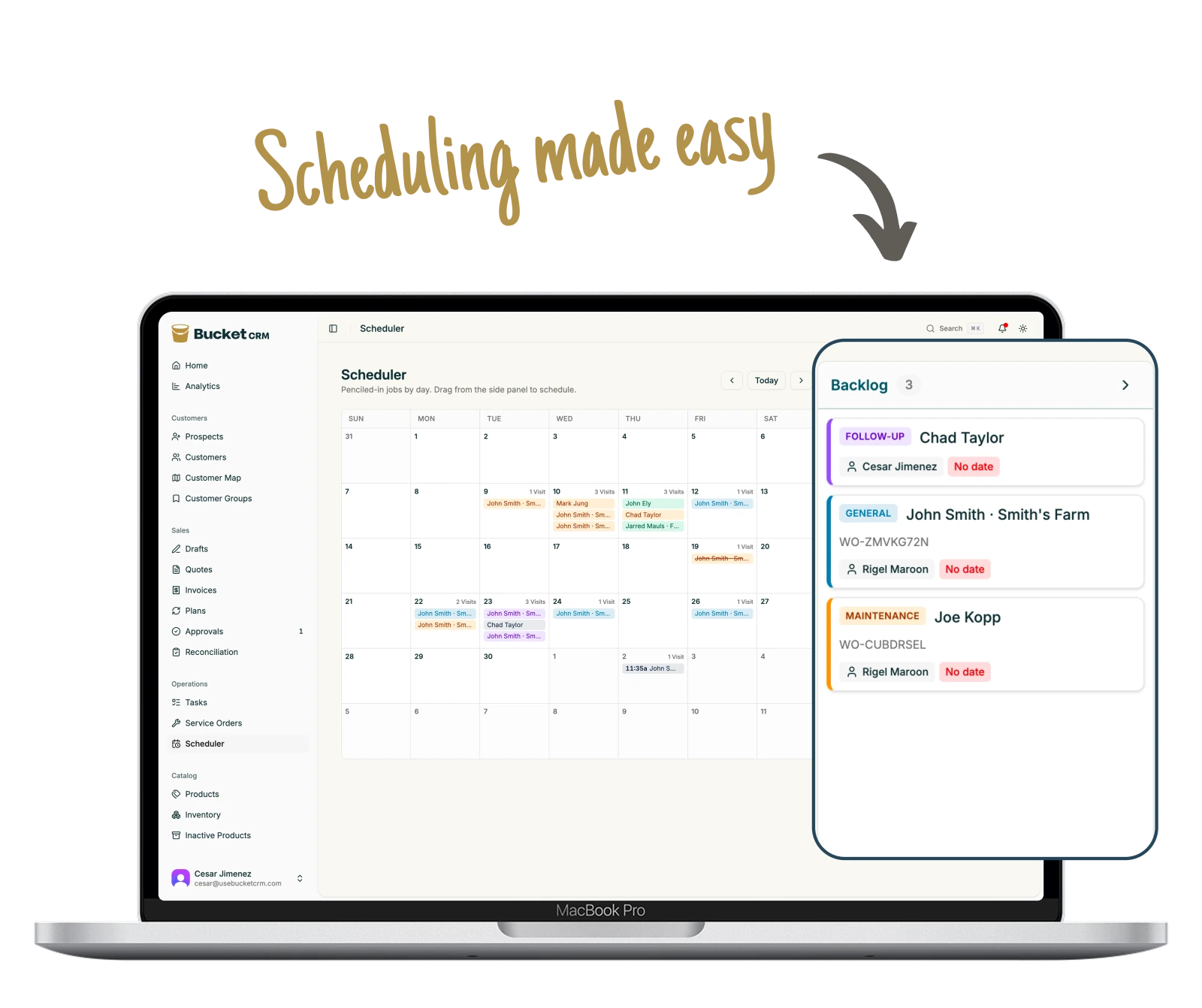 The scheduler with service orders waiting to be planned beside the calendar.